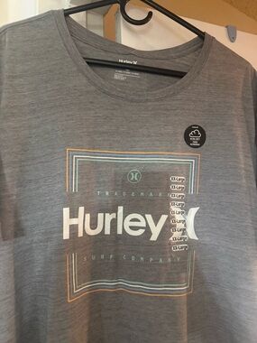 Hurley Men’s Gray Graphic Logo Tee with Multicolor Frame